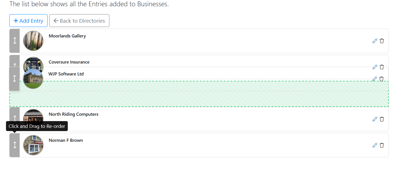 Showing re-ordering a Directory Entry