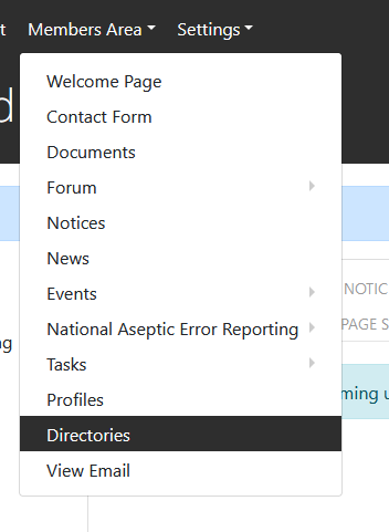 Showing Directories location in Member's Area menu