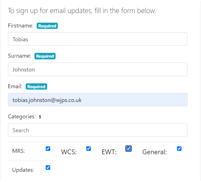 Sign Up to Emails Form