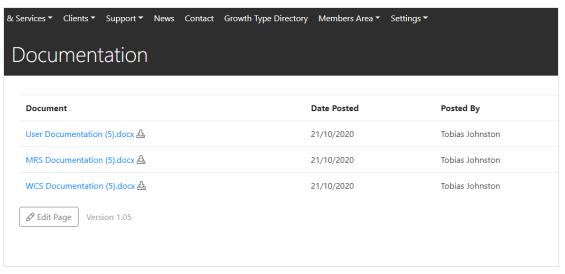 Documents Folder in Table on Page