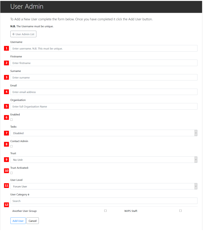 User Admin Form