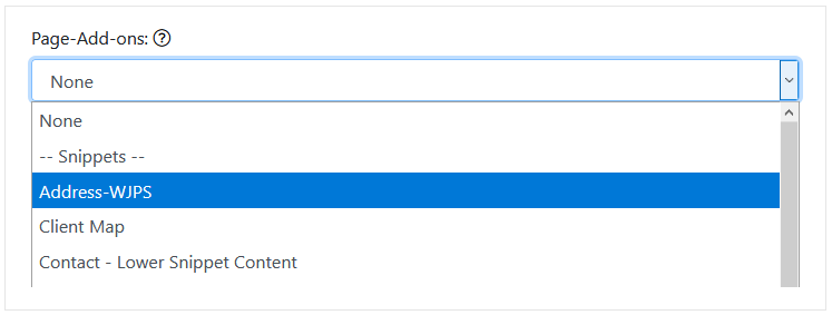 Page Add Ons Drop Down Menu