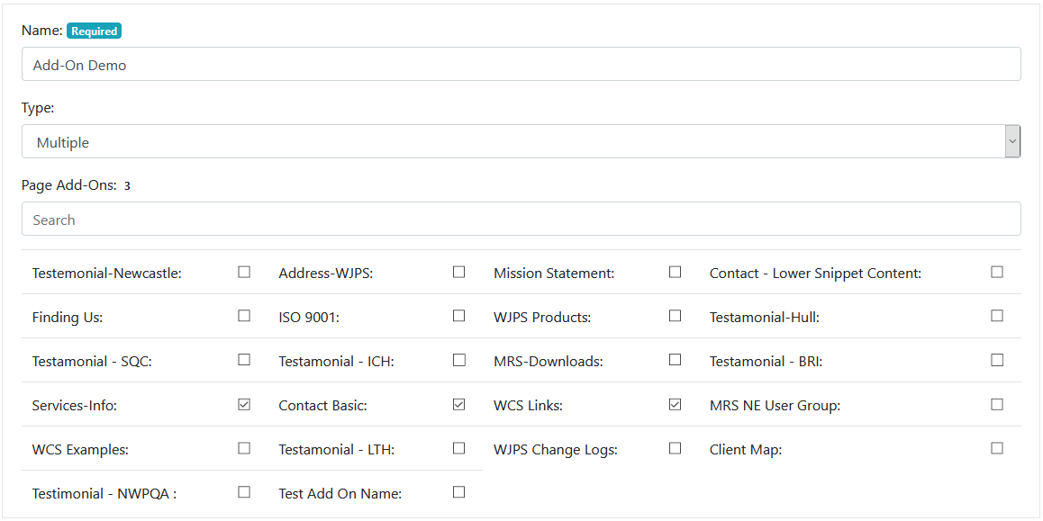 Page Add On Group Form