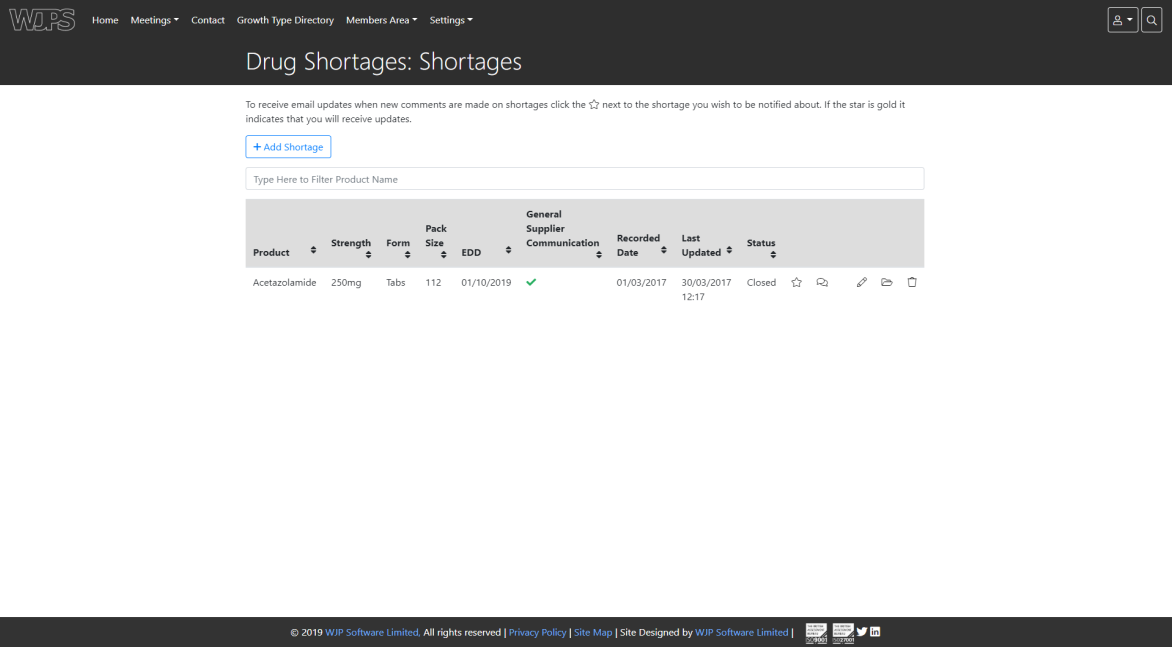 Drug Shortages: Shortages table list