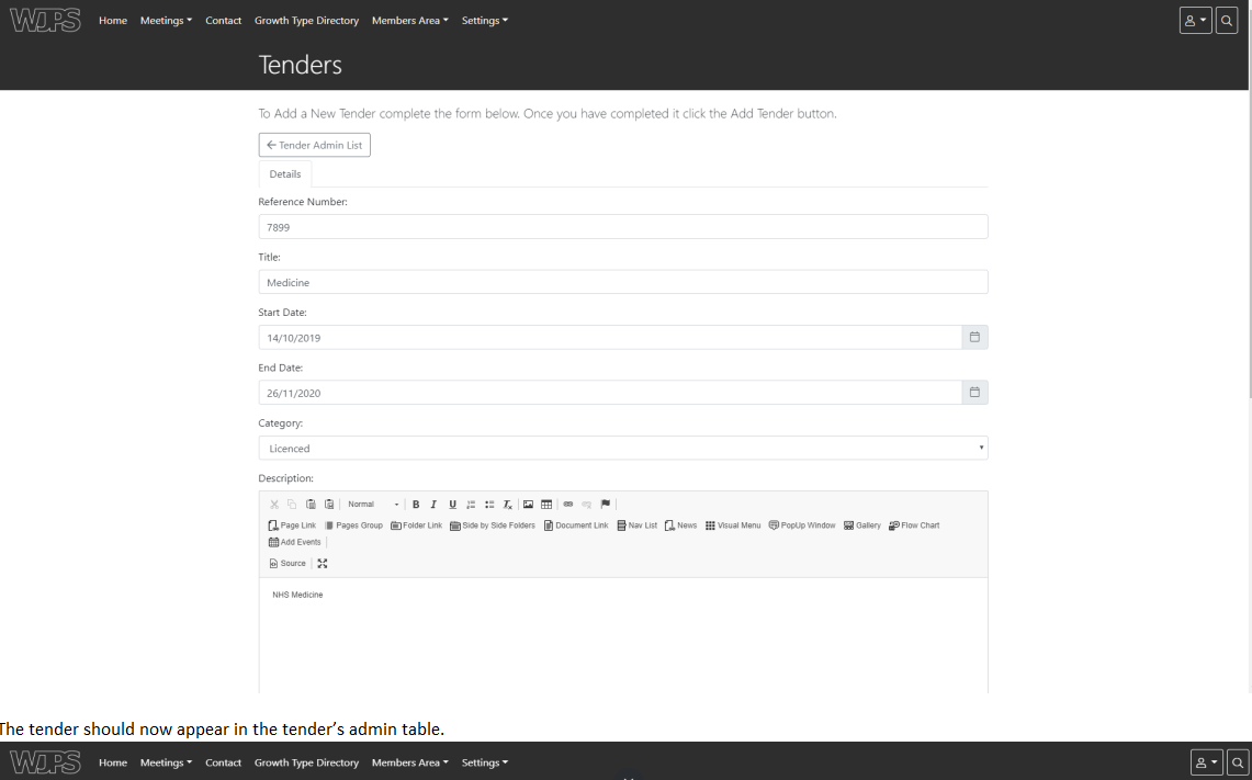 Add New Tender Form