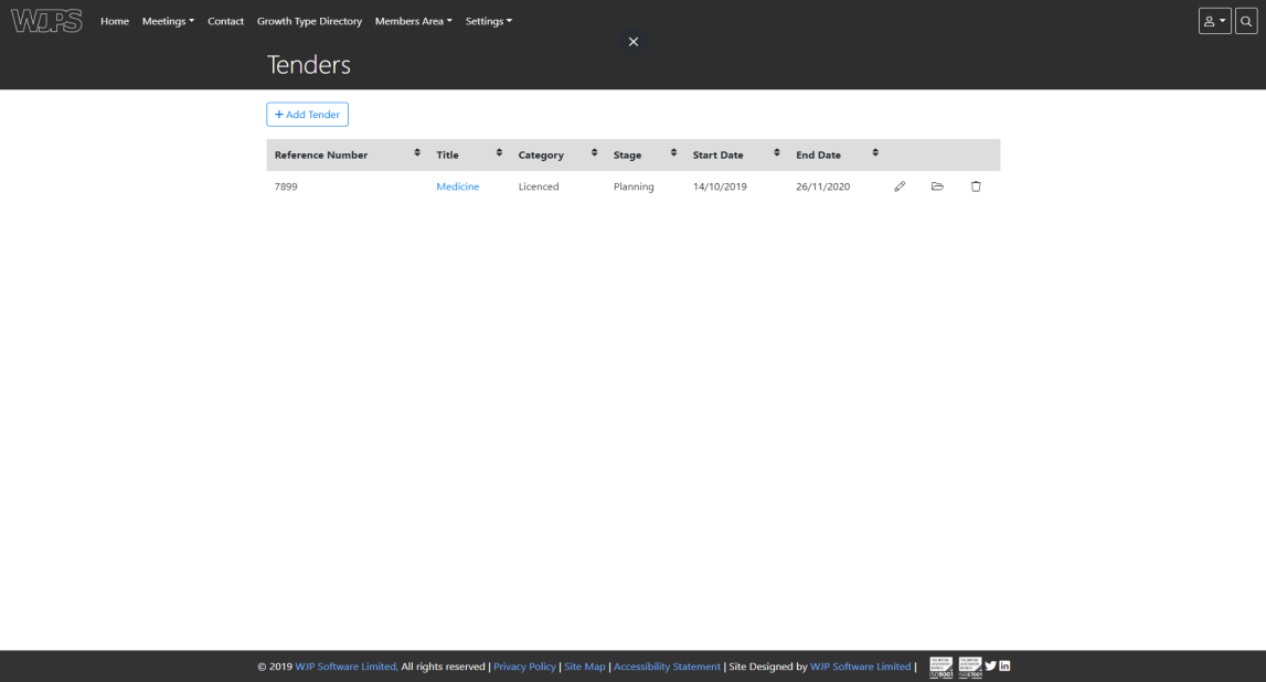 Tenders Admin Table