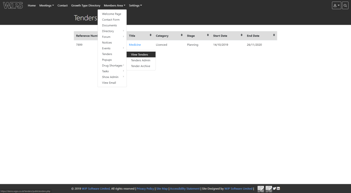 View Tenders Drop Down Menu