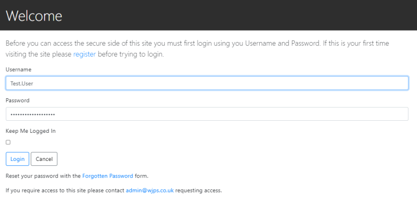 log in page